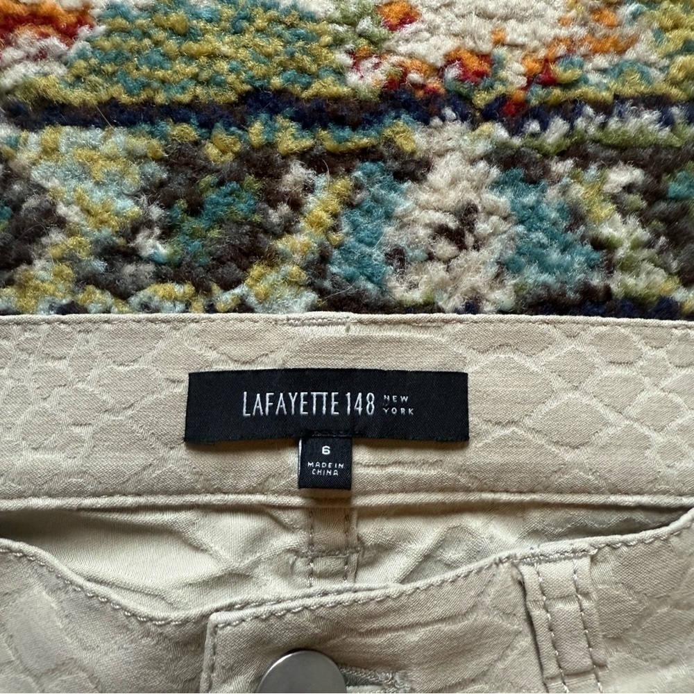 Lafayette 148 New York Croc Embossed Cream Straight Leg Pants - Picture 6 of 8